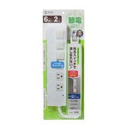 電源タップ 雷ガード マグネット 3P 6個口 2m 省エネタップ 折りたたみ式プラグ 個別スイッチ サーキットブレーカー内蔵 絶縁キャップ付き コンセントキャップ3個 ユリア樹脂 2Pアースコード付 ホワイト TAP-S28