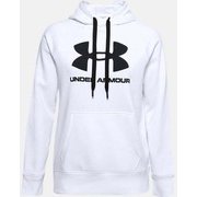 UAライバルフリース ロゴフーディー UA Rival Fleece Logo Hoodie 1356318 100_White/Black SMサイズ [フィットネス ジャケット レディース]