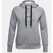 UAライバルフリース メタリック フーディー UA Rival Fleece Metallic Hoodie 1356323 035_Steel Medium Heather/Black/Black MDサイズ [フィットネス ジャケット レディース]