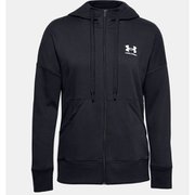 UAライバルフリース フルジップフーディー UA Rival Fleece FZ Hoodie 1356400 001_Black/White/White LGサイズ [フィットネス ジャケット レディース]