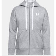 UAライバルフリース フルジップフーディー UA Rival Fleece FZ Hoodie 1356400 035_Steel Medium Heather/White LGサイズ [フィットネス ジャケット レディース]
