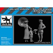 HAUF32096 1/32 WW. I 傘を持つ女性＋飛行機のおもちゃを持つ少年＋英軍パイロット セット（HAUF32093＋32094＋32095） [プラモデル ミリタリーシリーズ]