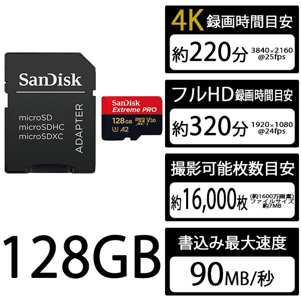 SDSQXCY-128G-JO3CD [Extreme PRO microSDXCカード 128GB UHS-I U3 V30 A2 ヨドバシカメラ限定モデル]