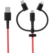 3 in 1 Lightningアダプター&USB Type-Cアダプター付き USB Type-A to micro USB 超タフストロング ストレートケーブル 2m ブラック×レッド OWL-CBKMLCR20-BKRE