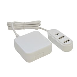 USB AC充電器 3.40A USB-C×1/Type-A×2 180°回転式収納プラグ Smart IC搭載コードの先に充電用ポート ホワイト R12AC2A1C3A01WH