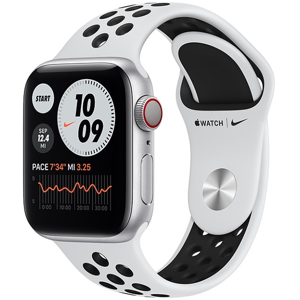 Apple Watch Nike Series 6（GPS + Cellularモデル）- 40mmシルバーアルミニウムケースとピュアプラチナム/ブラックNikeスポーツバンド [M07C3J/A]