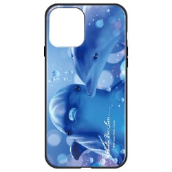 ghp7042-bk-b-ip12 [iPhone 12/iPhone 12 Pro 用 ガラスハイブリッドケース ラッセン KISSING DOLPHINS]