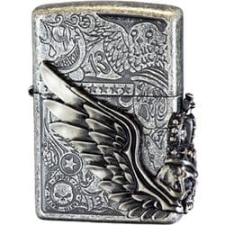 ZIPPO ジッポ フォーチュンヘッド 銀イブシ スカル3面彫刻