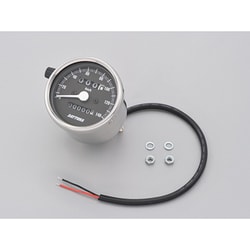 機械式スピードメーター φ60 ホワイトLED照明 ステンレスボディ/ブラックパネル 140km/h 15633