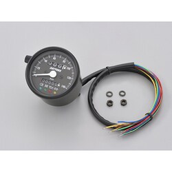 機械式スピードメーター φ60 ホワイトLED照明 インジケーター付き ブラックボディ/ブラックパネル 140km/h 15626