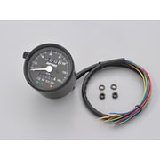 機械式スピードメーター φ60 ホワイトLED照明 インジケーター付き ブラックボディ/ブラックパネル 140km/h 15626