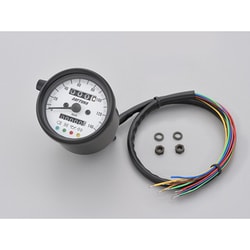 機械式スピードメーター φ60 ホワイトLED照明 インジケーター付き ブラックボディ/ホワイトパネル 140km/h 15628