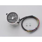 機械式スピードメーター φ60 ホワイトLED照明 インジケーター付き ステンレスボディ/ブラックパネル 140km/h 15637
