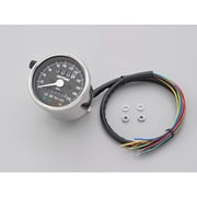 機械式スピードメーター φ60 ホワイトLED照明 インジケーター付き ステンレスボディ/ブラックパネル 220km/h 15638