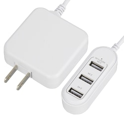 USB AC充電器 コード付きACアダプター USB電源タップ 3ポート USB-A×3 最大3.4A 収納式スイングプラグ採用 1.2m ホワイト MAV-AUHB34A-W