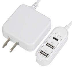 USB AC充電器 コード付きACアダプター USB電源 USB-C×1/USB-A×2 最大3.4A 収納式スイングプラグ採用 1.2m ホワイト MAV-AUHB34C-W