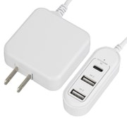 USB AC充電器 コード付きACアダプター USB電源 USB-C×1/USB-A×2 最大3.4A 収納式スイングプラグ採用 1.2m ホワイト MAV-AUHB34C-W