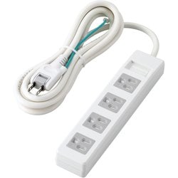 電源タップ 2.5m 3P 4個口 ほこりシャッター スイングプラグ マグネット付 白 T-T1D-3425WH