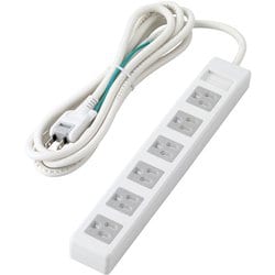 電源タップ 2.5m 3P 6個口 ほこりシャッター スイングプラグ マグネット付 白 T-T1D-3625WH