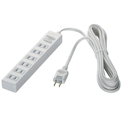 2ピン式電源タップ 6個口タイプ 雷サージ防止 集中スイッチ付 3m ホワイト BSTAPPS2630WH