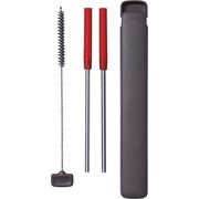 携帯用ステンレス ストローセット （クリーニングブラシ付） レッド