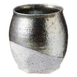 信楽焼 へちもん 酒杯 木箱入り 黒銀貫入 MR-3-3005