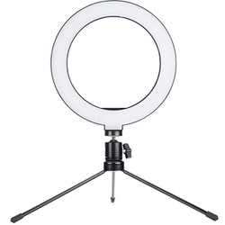 LEDリングライト スマートフォンホルダー 小型三脚付属 調光調色 ブラック GH-CSL72C-BK