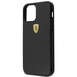 フェラーリ公式ライセンス iPhone 12 mini用 リアルカーボン 背面ケース ブラック FERCAHCP12SBK