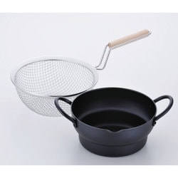 彩食庵 IH対応 両手天ぷら鍋 木柄 フライヤー付き 18cm SM-9548