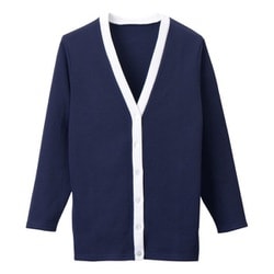 カーディガン（ロング丈） L ネイビー×ホワイト C-10