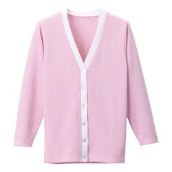 カーディガン（ロング丈） L ピンク×ホワイト C-10