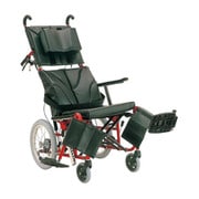 ティルトリクライニング車いす(介助車・アルミ) KPFシリーズ 黒レザー/メタリックレッド シート幅42cm KPF16-42