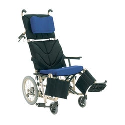 ティルトリクライニング車いす（介助車・アルミ） KPFシリーズ 黒×青/TPゴールド シート幅42cm KPF16-42
