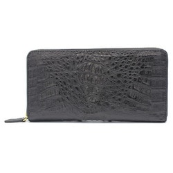 0477 Black [ラウンド長財布 カイマンワニ革（ヘッド） ブラック]
