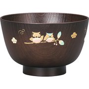 レンジ京型欅杢目汁椀 ふくろう