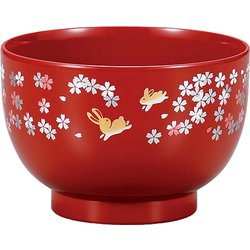 レンジ汁椀 （朱） うさぎ桜