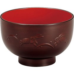 レンジ汁椀 うさぎ彫栃木目