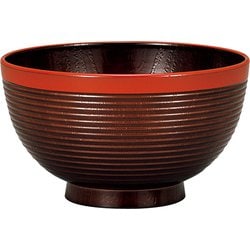 レンジ欅千筋杢目汁椀 溜塗（帯朱）