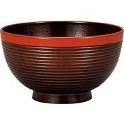 レンジ欅千筋杢目汁椀 溜塗(帯朱)
