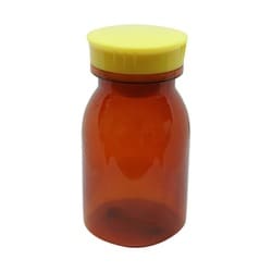 散薬瓶（PC製）茶 キャップ：黄 150CC