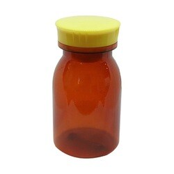 散薬瓶（PC製）茶 キャップ：黄 300CC