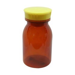散薬瓶（PC製）茶 キャップ：黄 500CC