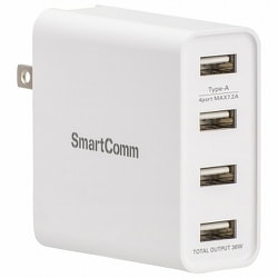 USB AC充電器 SmartComm USBチャージャー 4ポート 最大36W USB-A×4 収納式プラグ採用 ホワイト MAV-AU436N