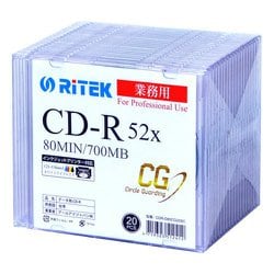 データ用 CD-R 700MB 52倍速 Ritek Professional with "CG" Technology （Ritek Pro "CG"） スリムケース入り20枚パック CDR-D80CG20SC