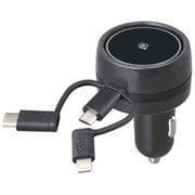 AL360 [車内用品 3way DCリールチャージャーmini microUSB Lightning Type-C 出力5V/2.4A AppleMFi認証]