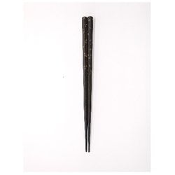 日本製 六角箸 拭漆 小花ちらし 黒 22.5