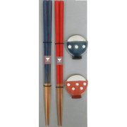 日本製 箸・箸置セット 大盛ごはん 赤紺