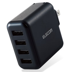 USB AC充電器 MPA-ACU13シリーズ 最大合計出力24W USB-A×4 おまかせ充電対応 スイングプラグ採用 ブラック MPA-ACU13BK