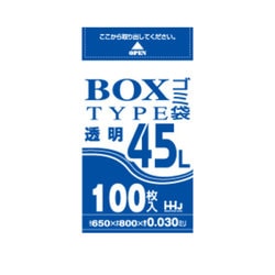 ゴミ袋 ボックスタイプ 家庭用 0.030mm厚 45L 透明 100枚入 BL43