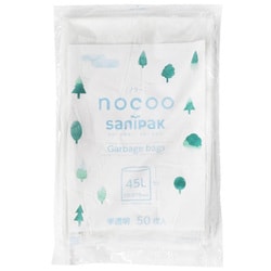 ゴミ袋 nocoo 半透明 45L ワイド シャカシャカ素材 50枚入 65×80cm 厚さ0.015mm CN45